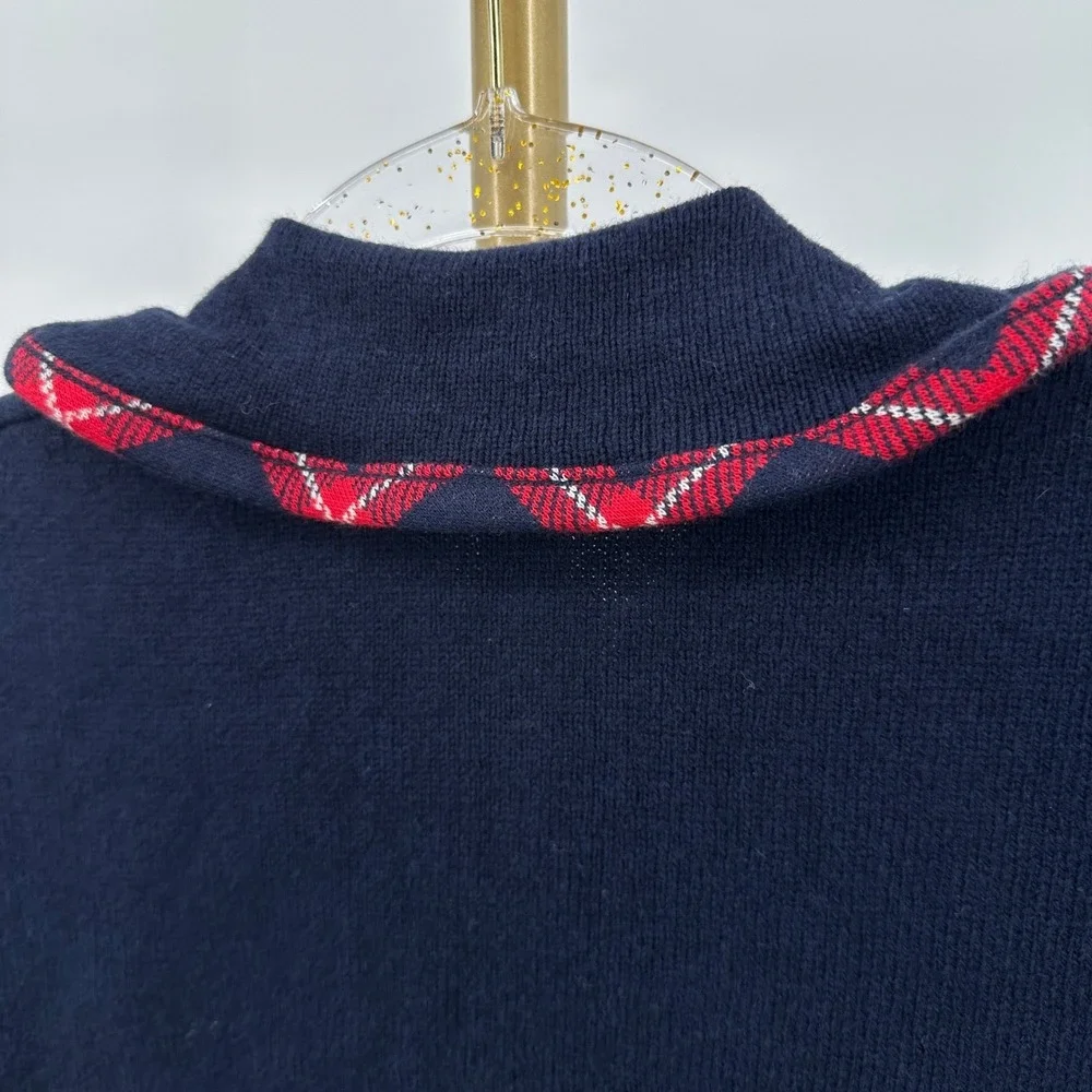 Janie and Jack Girls Plaid Trim Cape 6-12‎ Months Wool Blend Navy Jacket Poncho - Picture 5 of 7
